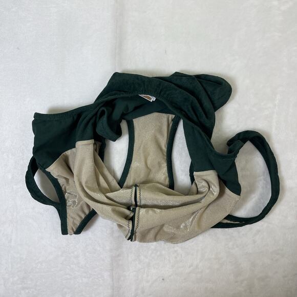 Vintage Acqua & Pelle sz. 10 Green Faux Suede Western Style 1-pc Bathing Suit - Picture 12 of 12